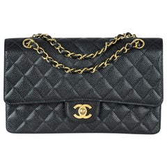 Chanel Vintage 24k Black Caviar Medium Classic Double Flap Bag