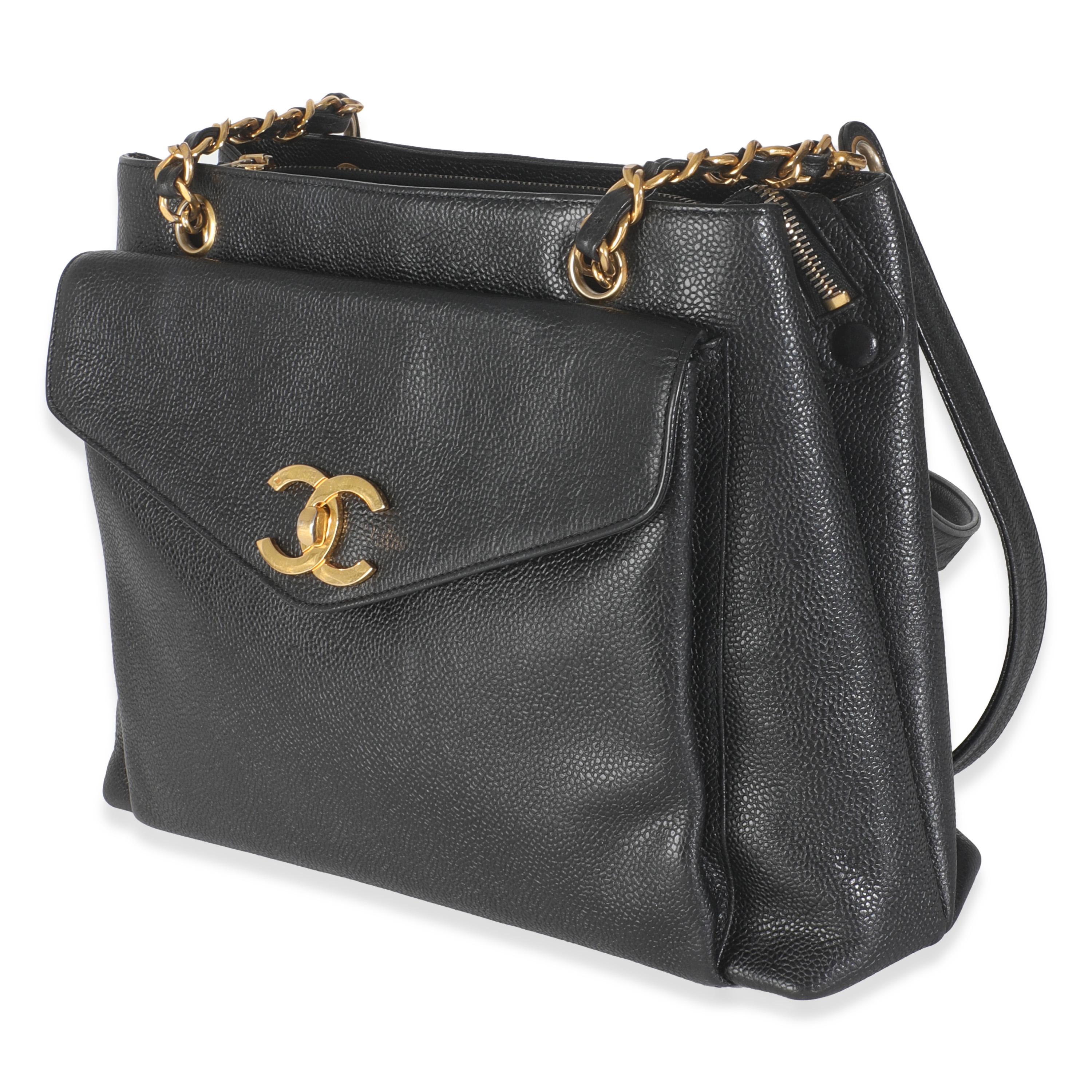 De las mujeres Chanel Vintage 24k Negro Bolso con Bolsillo Delantero en venta