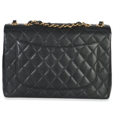 Chanel Vintage 24K Black Quilted Caviar Jumbo Single Flap Bag