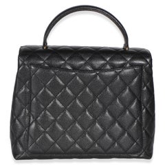 Chanel Vintage 24k Black Quilted Caviar Kelly Top Handle Bag
