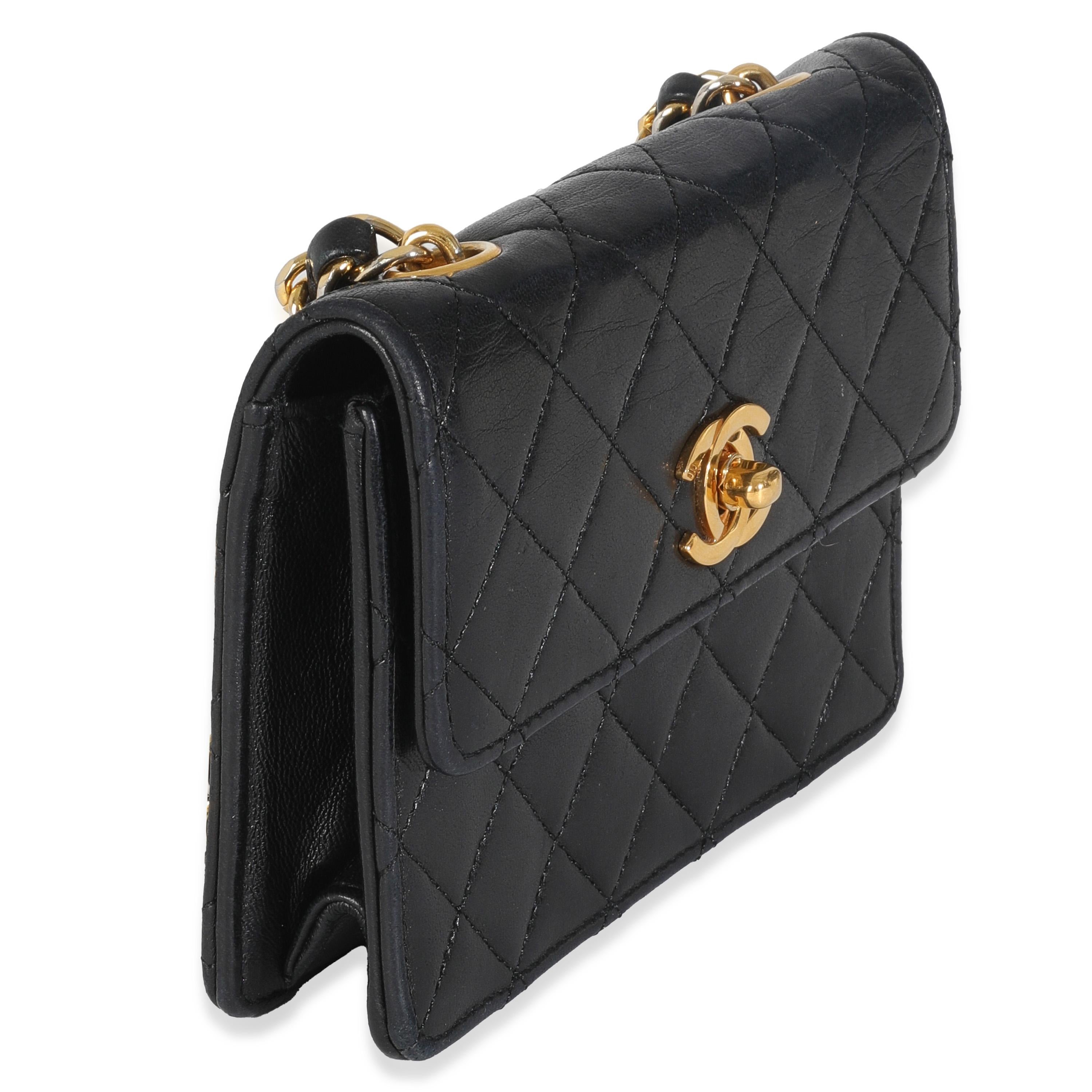 Chanel Vintage 24K Black Quilted Lambskin Extra Mini Flap Bag In Excellent Condition For Sale In New York, NY