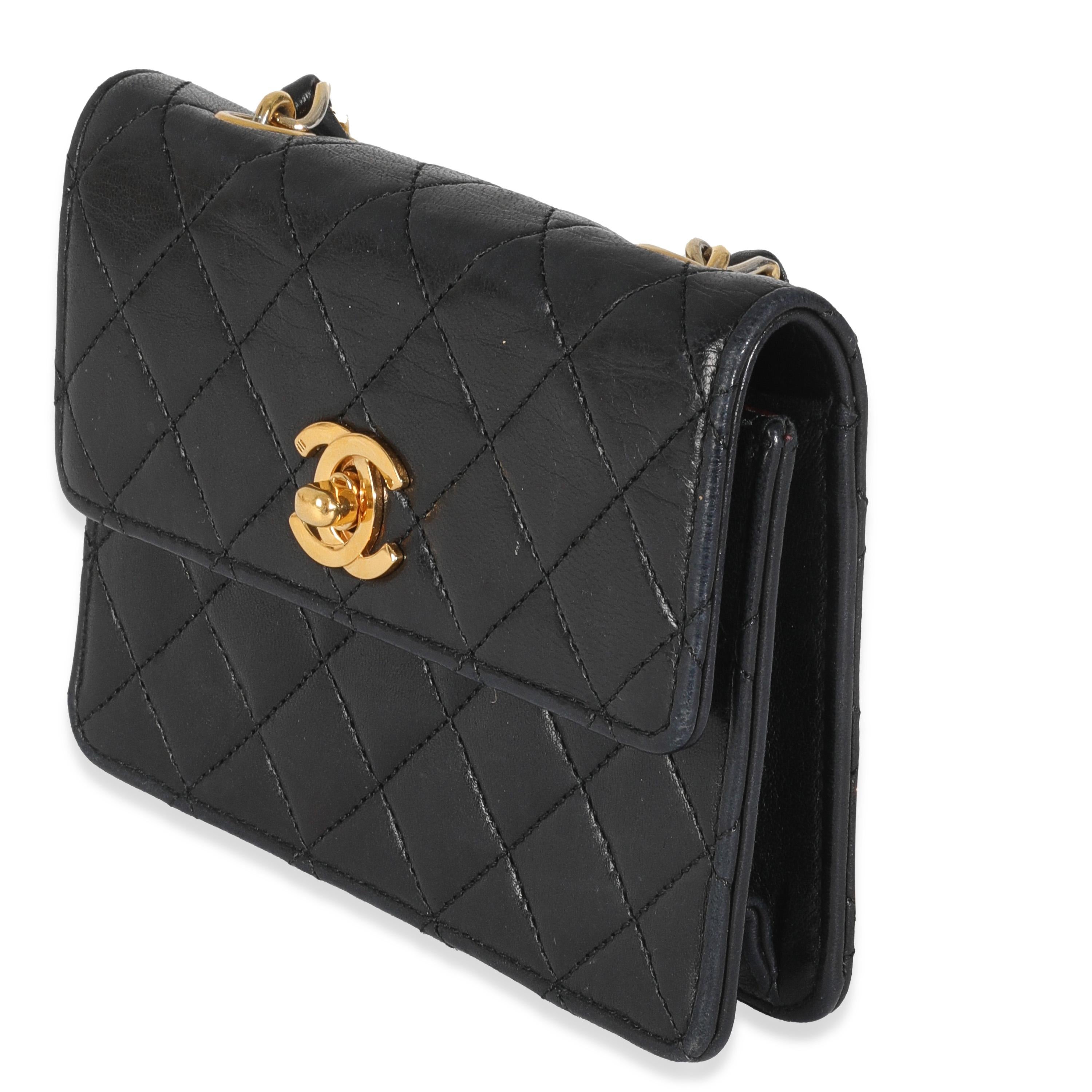 Women's or Men's Chanel Vintage 24K Black Quilted Lambskin Extra Mini Flap Bag For Sale