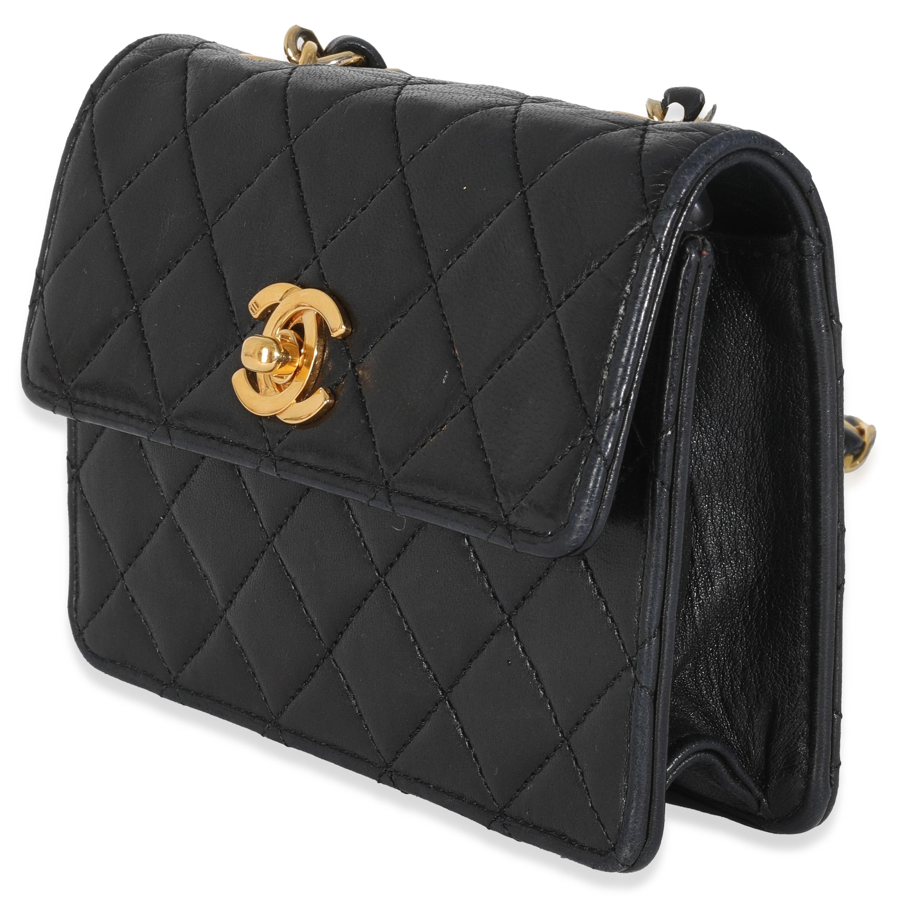 Chanel Vintage 24K Black Quilted Lambskin Extra Mini Flap Bag For Sale 1