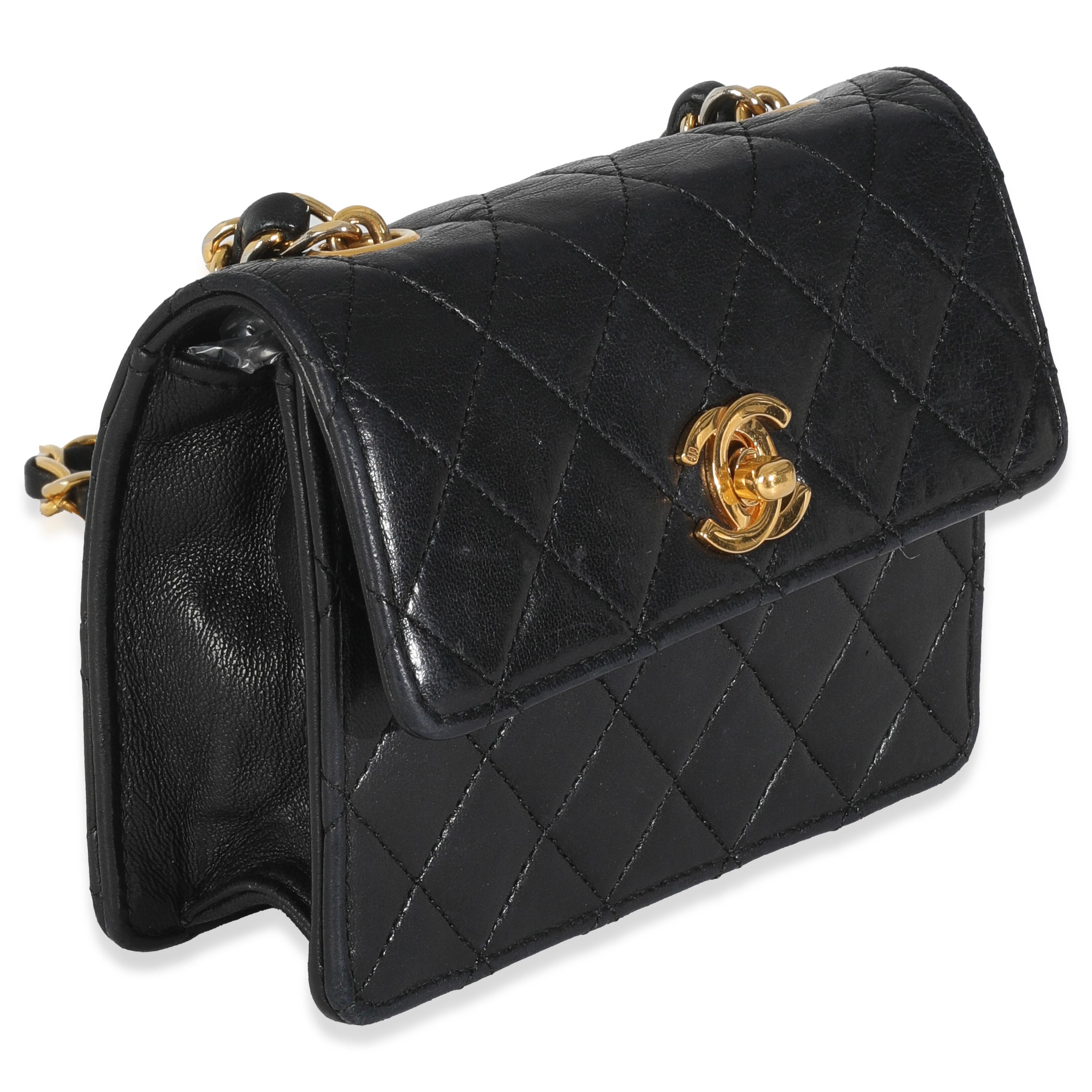 Chanel Vintage 24K Black Quilted Lambskin Extra Mini Flap Bag For Sale 3