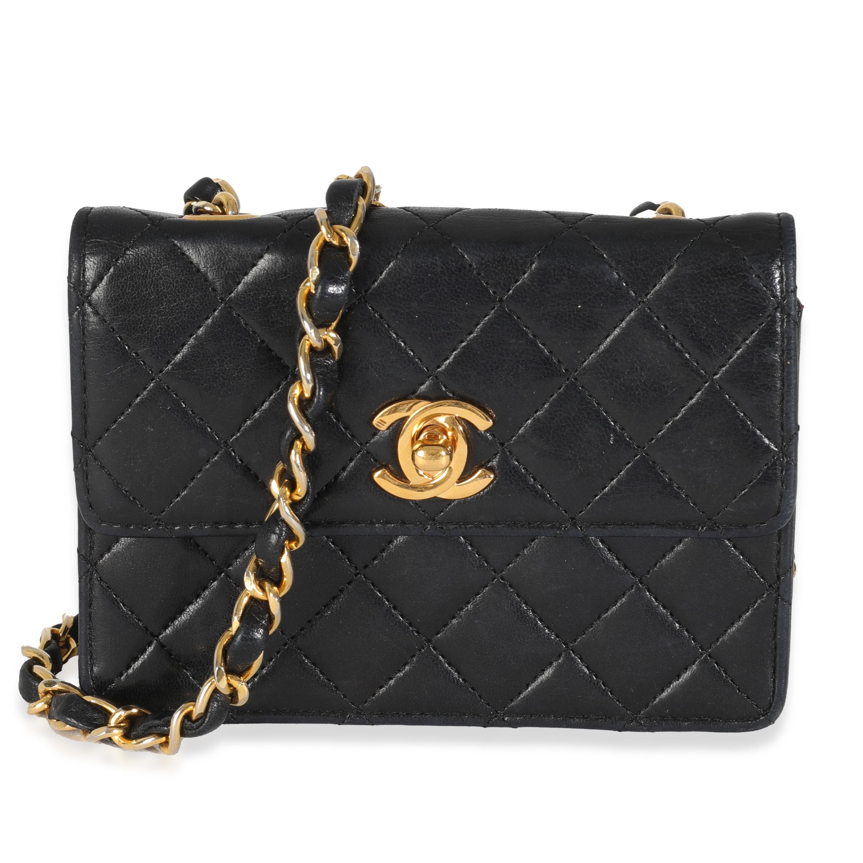 Chanel Vintage 24K Black Quilted Lambskin Extra Mini Flap Bag For Sale