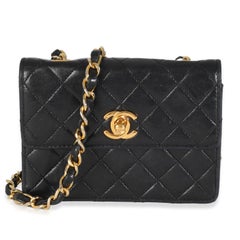Chanel Vintage 24K Black Quilted Lambskin Extra Mini Flap Bag