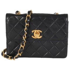 Chanel Vintage 24K Black Quilted Lambskin Extra Mini Flap Bag