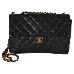 Chanel Vintage 24k Black Quilted Lambskin Jumbo XL Maxi Flap Bag