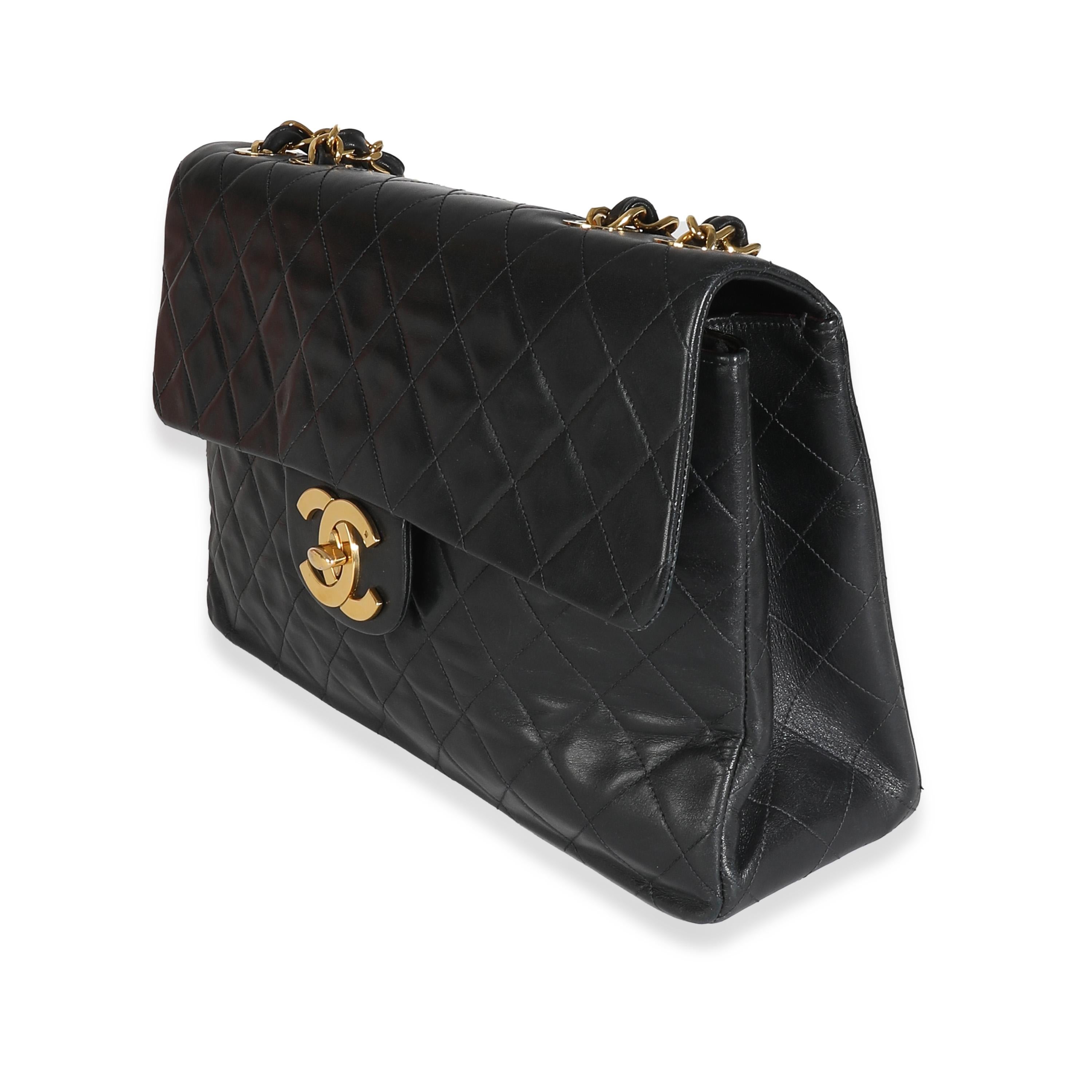 Women's or Men's Chanel Vintage 24K Black Quilted Lambskin Maxi XL Flap Bag For Sale