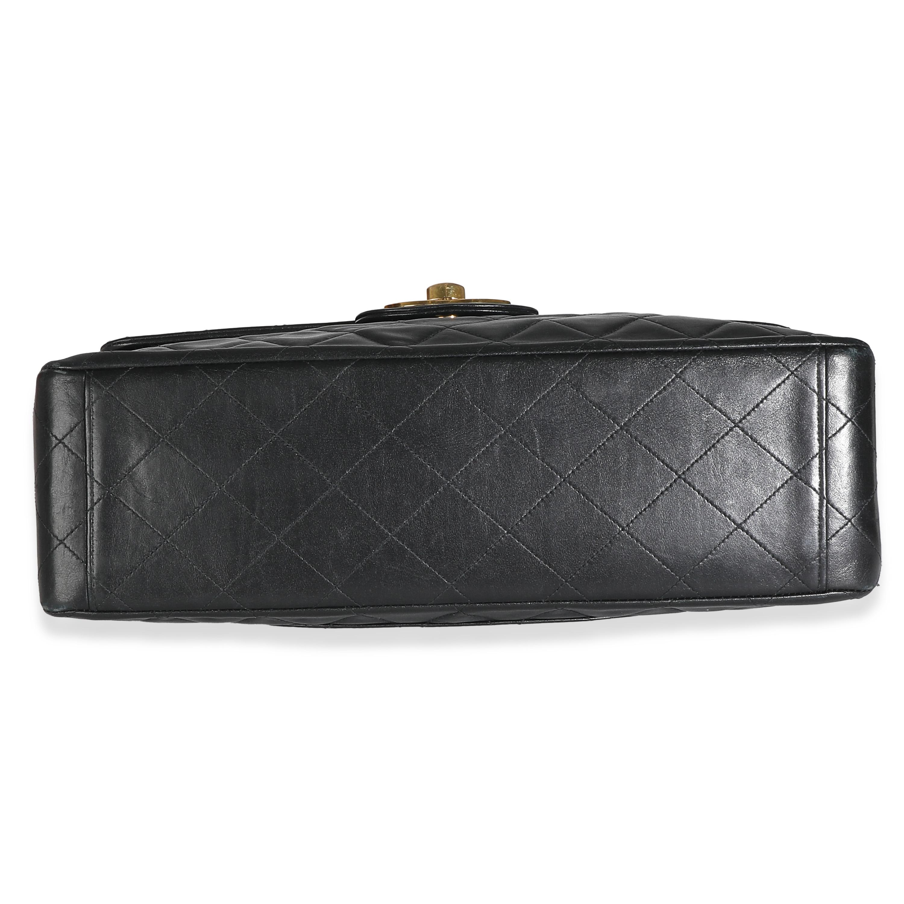 Chanel Vintage 24K Black Quilted Lambskin Maxi XL Flap Bag For Sale 1