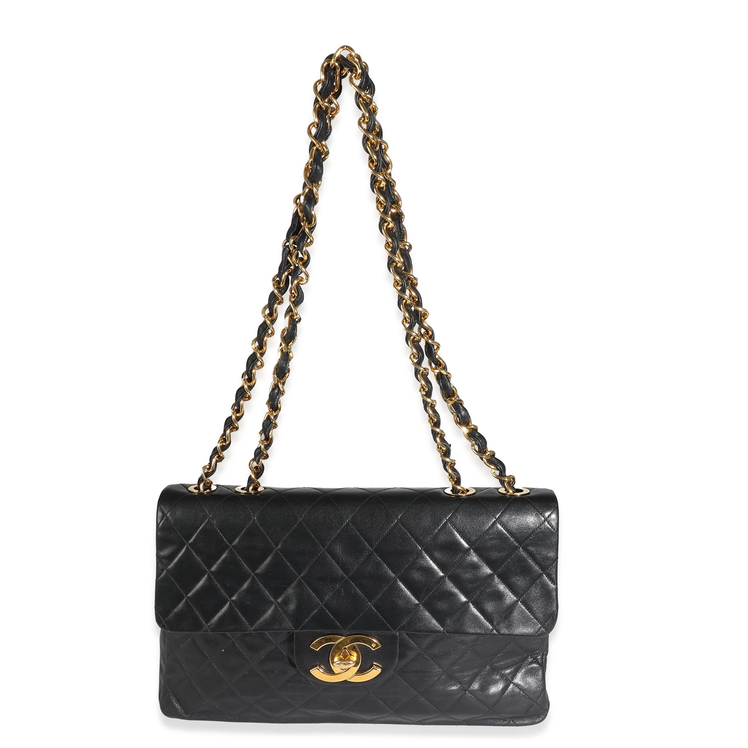 Chanel Vintage 24K Black Quilted Lambskin Maxi XL Flap Bag For Sale 2