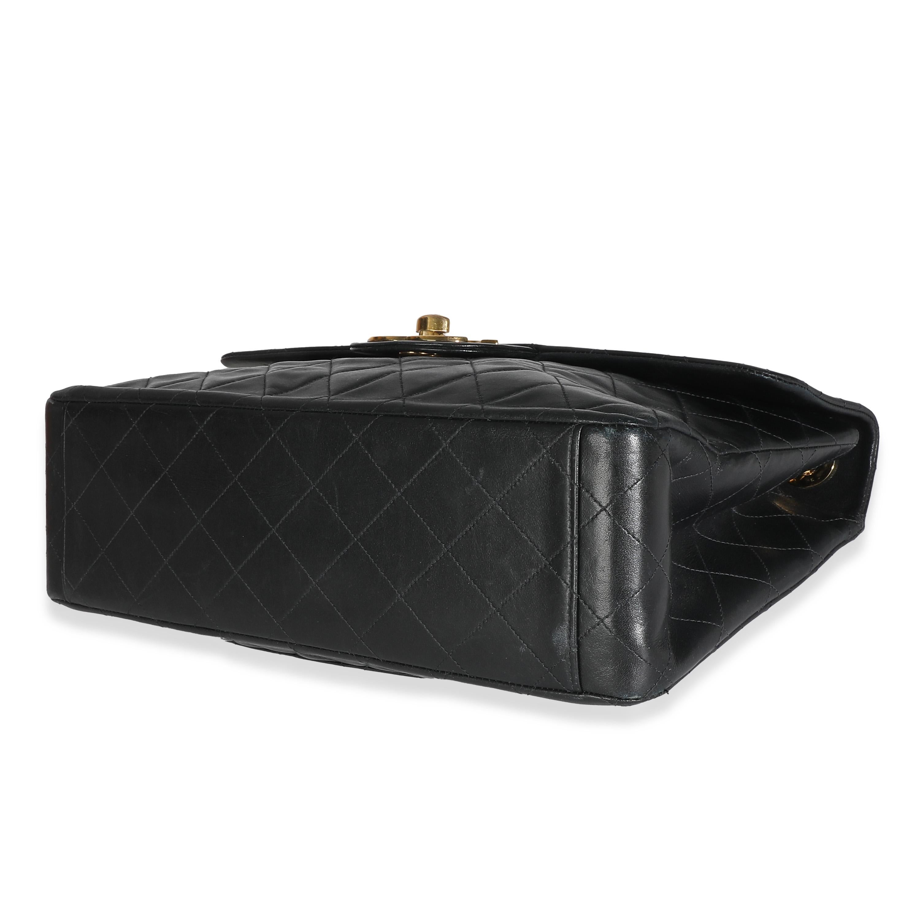 Chanel Vintage 24K Black Quilted Lambskin Maxi XL Flap Bag For Sale 3