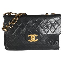 Chanel Vintage 24K Black Quilted Lambskin Maxi XL Flap Bag
