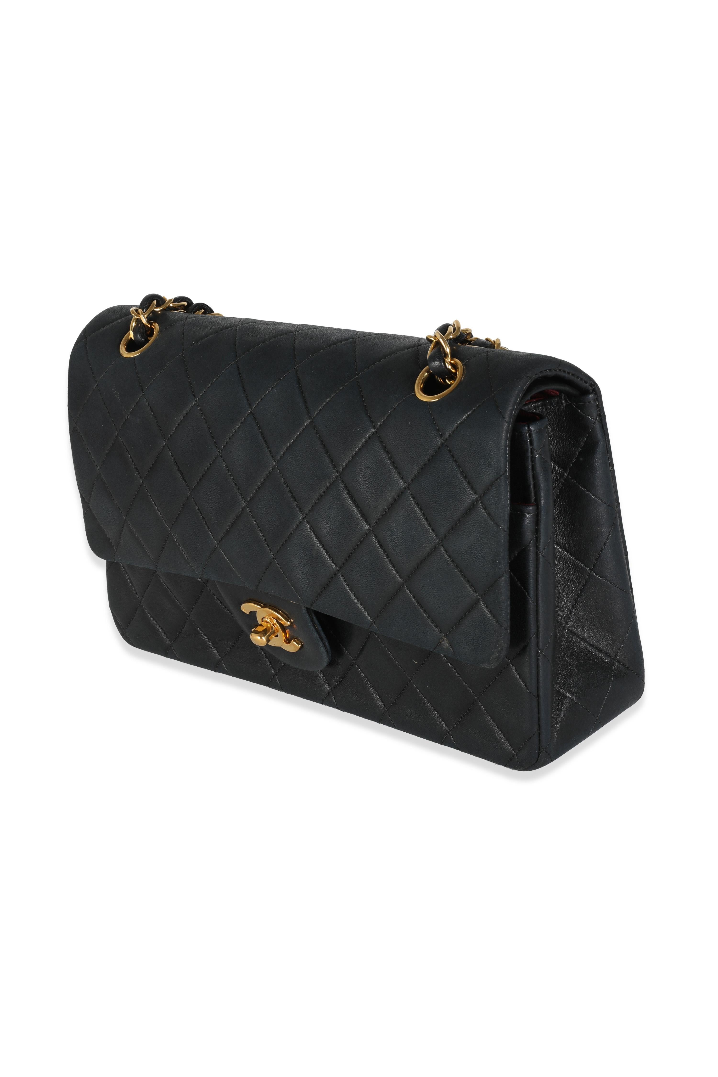 Women's or Men's Chanel Vintage 24K Black Quilted Lambskin Medium Classic Double Flap Bag