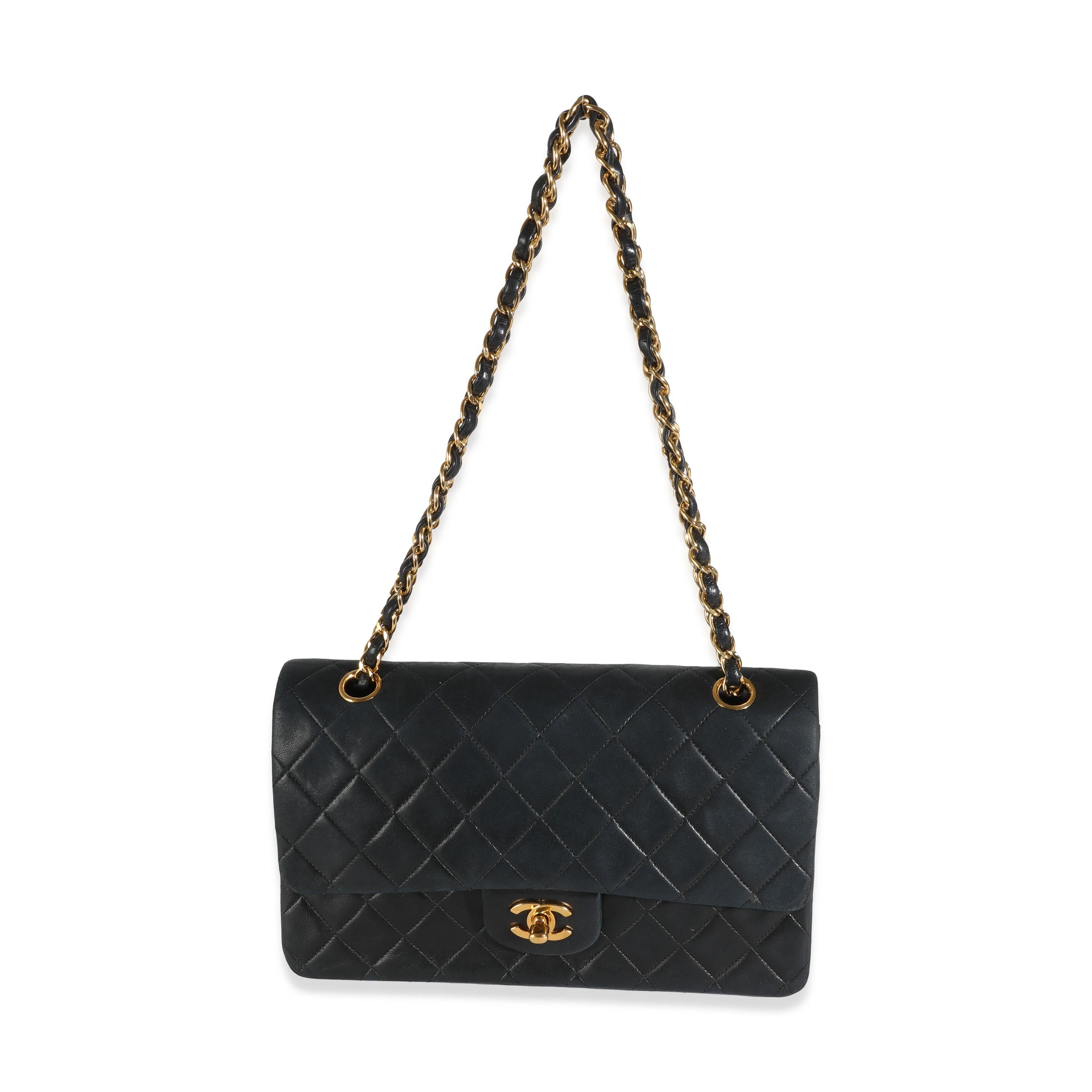 Chanel Vintage 24K Black Quilted Lambskin Medium Classic Double Flap Bag 2
