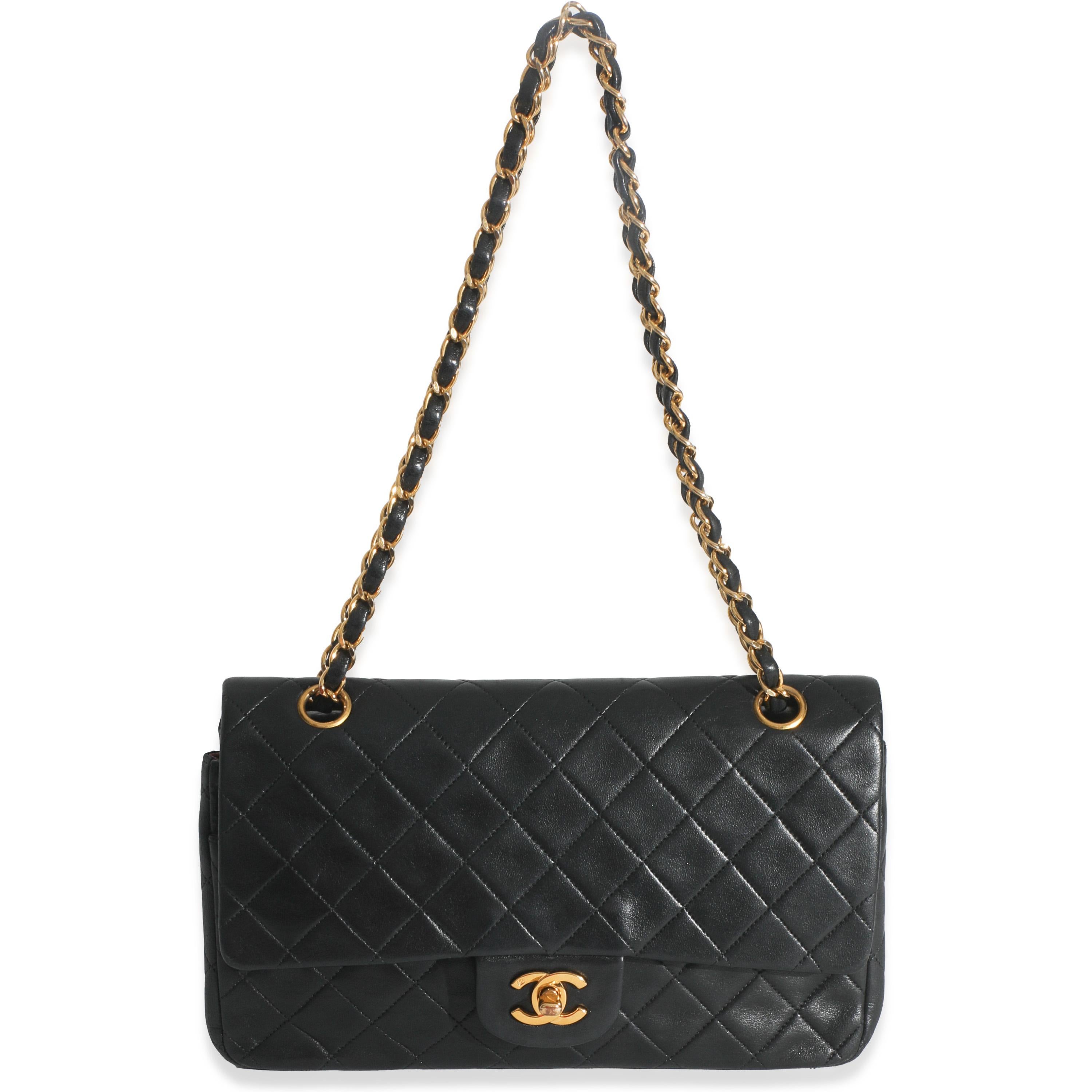 Chanel Vintage 24K Black Quilted Lambskin Medium Classic Double Flap Bag en vente 1
