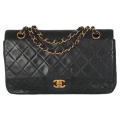 Chanel Vintage 24K Black Quilted Lambskin Medium Classic Double Flap Bag
