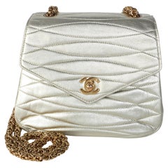 Chanel Vintage 24k Gold Metallic Quilted Lambskin Mini Flap Bag