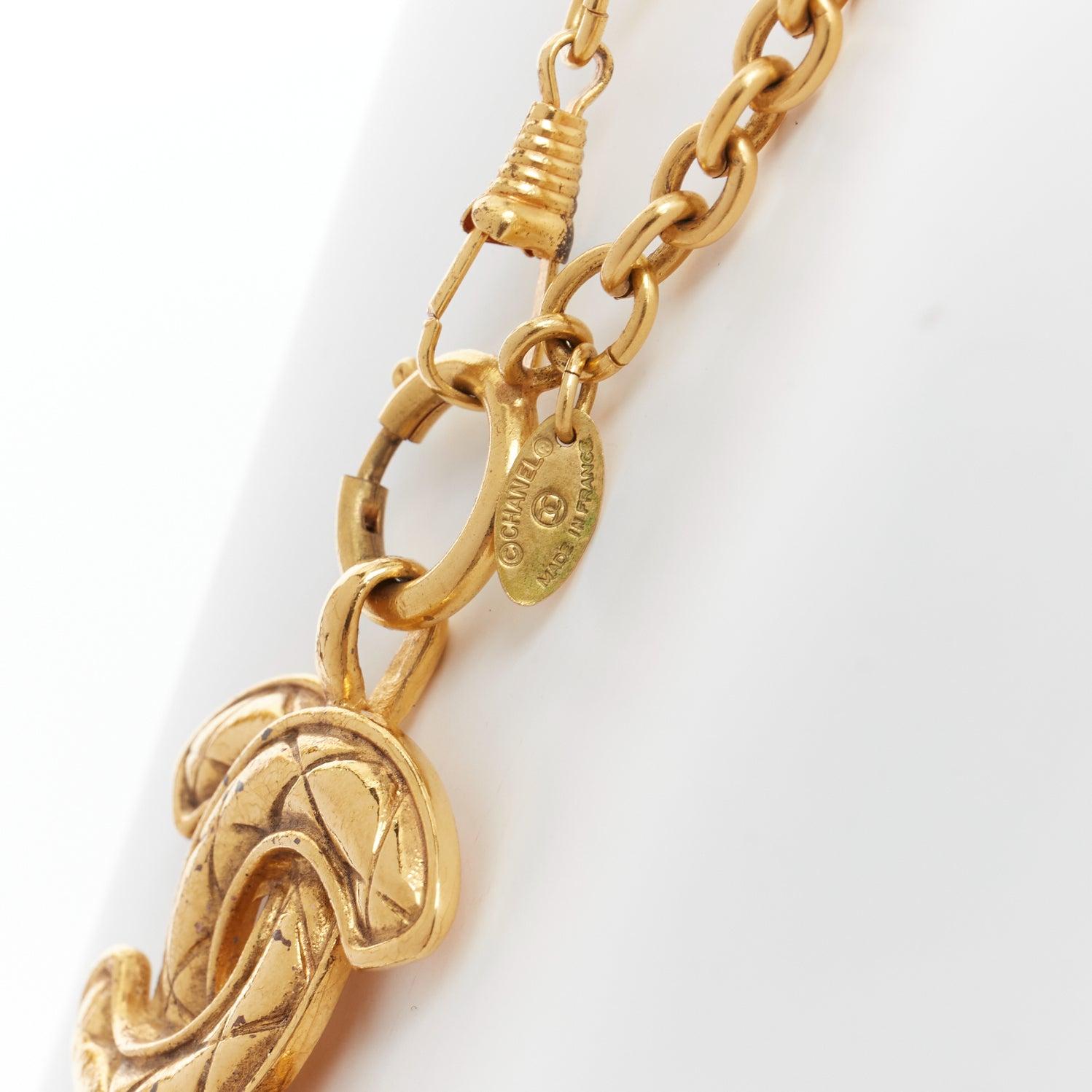 CHANEL Vintage 24k gold plated CC quilted logo metal necklace belt 4