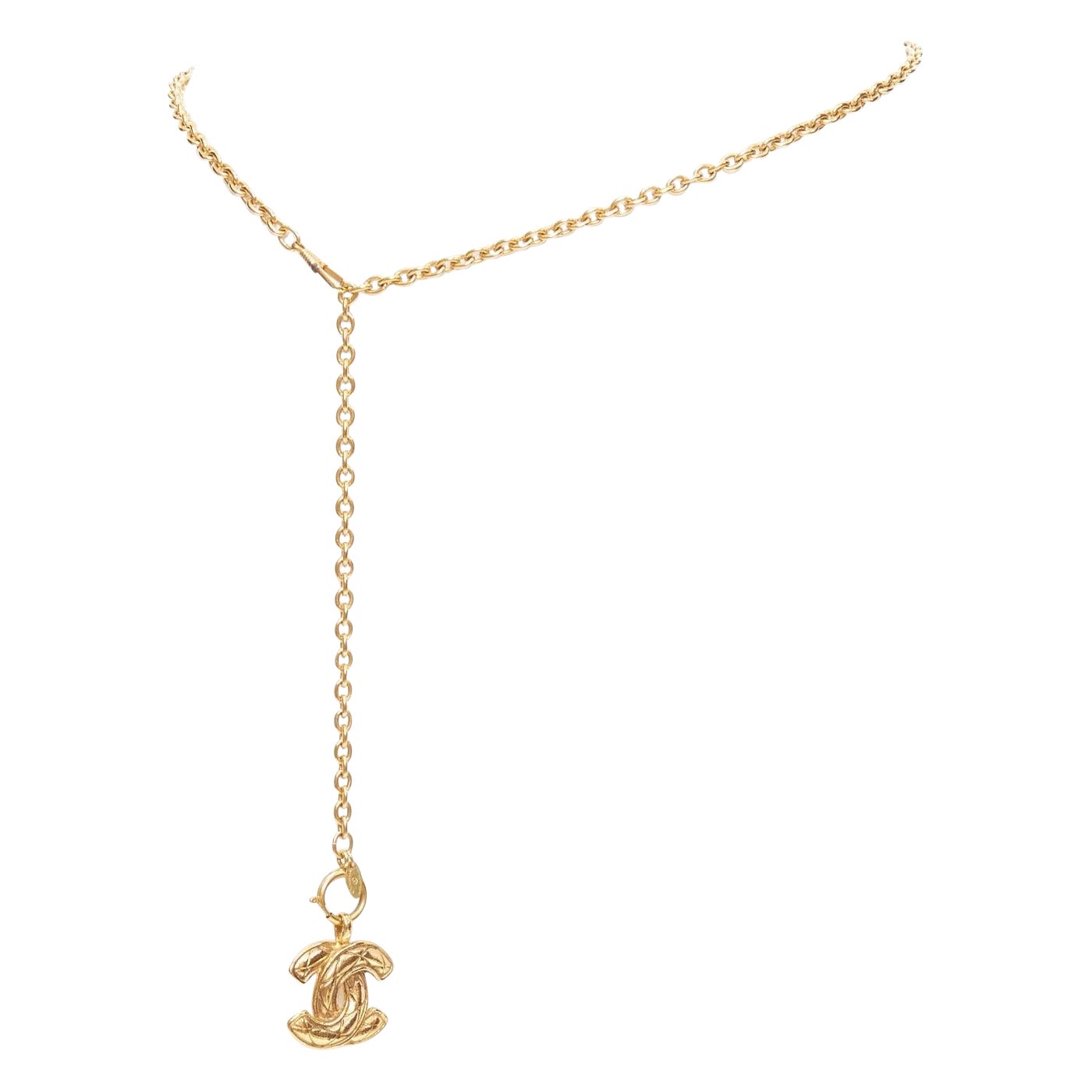 CHANEL Vintage 24k gold plated CC quilted logo metal necklace belt