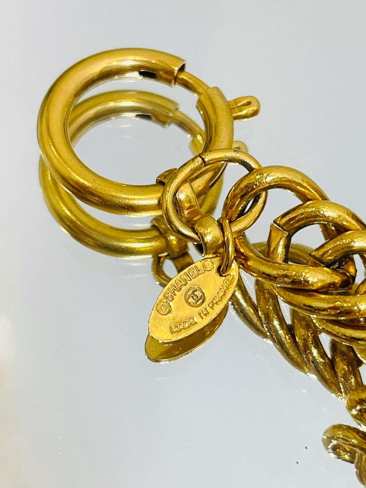 Women's Chanel Vintage 24k Gold Plated Charm Bracelet For Sale