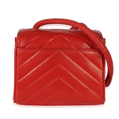 Chanel Vintage 24K Red Chevron Lambskin CC Square Flap Bag
