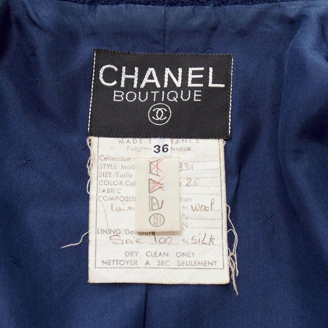 CHANEL Vintage 28931 marineblaue Tweed-Jacke aus Wolle mit 4 Taschen FR36 S 5