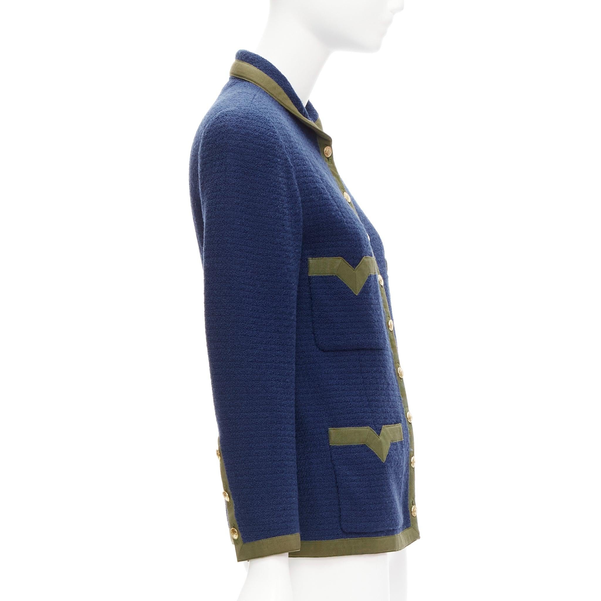 CHANEL Vintage 28931 marineblaue Tweed-Jacke aus Wolle mit 4 Taschen FR36 S im Zustand „Gut“ in Hong Kong, NT