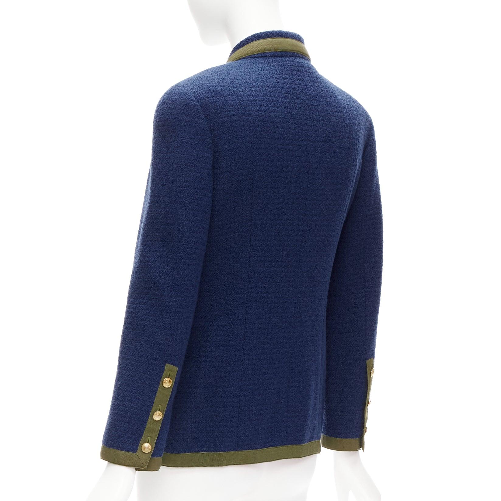 CHANEL Vintage 28931 navy green blue 4 pocket wool tweed jacket FR36 S 1