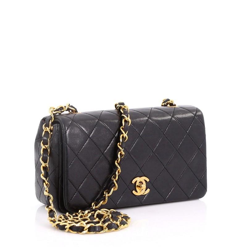Black Chanel Vintage 3 Way Full Flap Bag Quilted Lambskin Mini