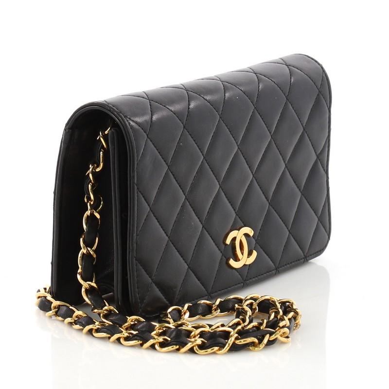 Black Chanel Vintage 3 Way Full Flap Bag Quilted Lambskin Mini