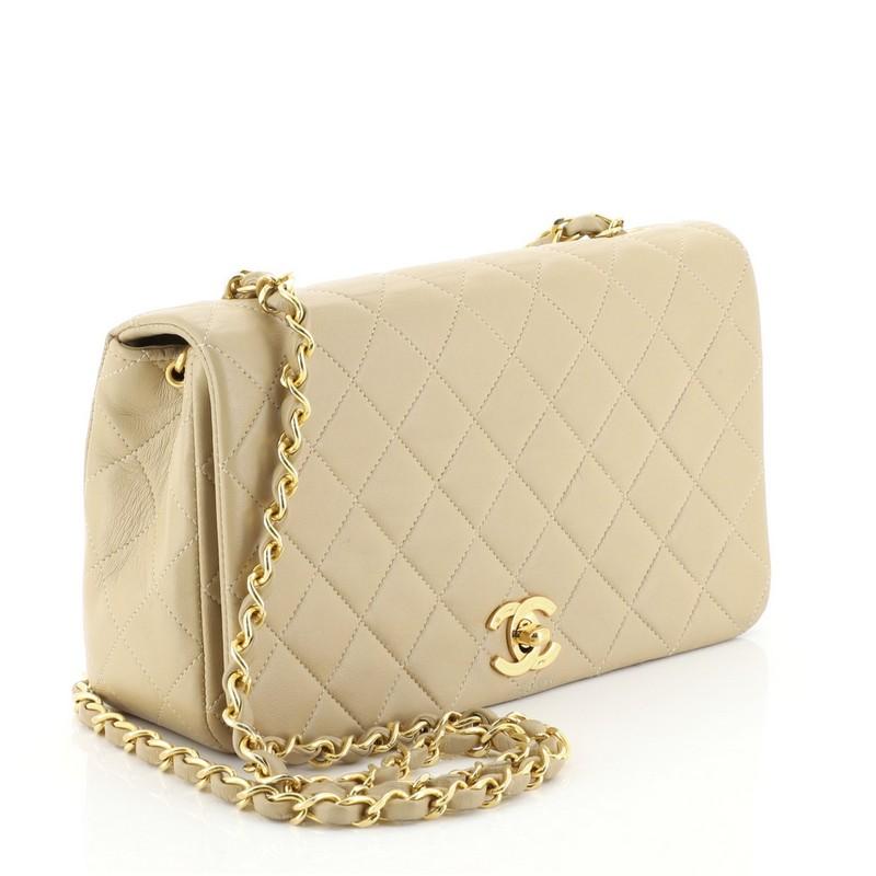 Beige Chanel Vintage 3 Way Full Flap Bag Quilted Lambskin Small