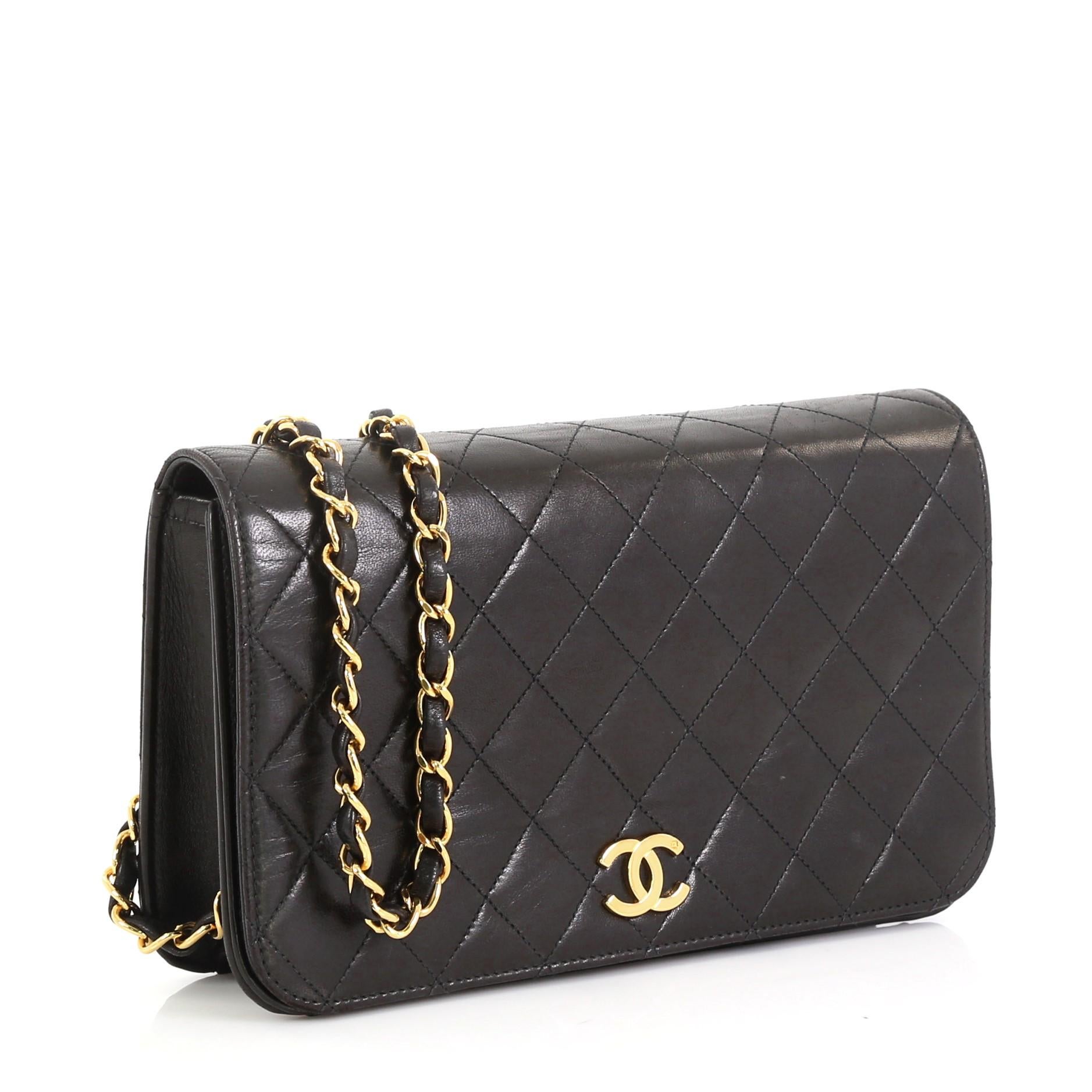 Black Chanel Vintage 3 Way Full Flap Bag Quilted Lambskin Small