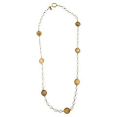 Chanel Vintage 31 Rue Cambon Gold Coin Faux Pearl Long Necklace