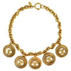 Chanel Vintage 5-Sunburst CC Choker Necklace Gold Plated 66091