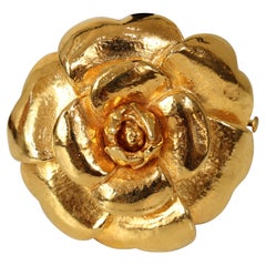 Chanel Vintage 70's Era 24k Gold Plated Camellia Brooch 