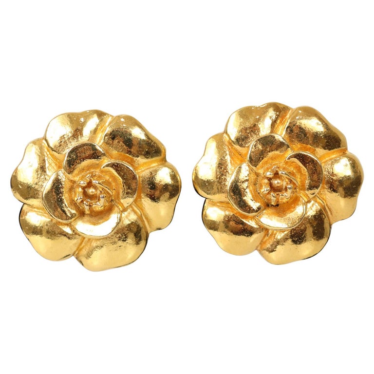 Chanel 'Camellia' Pearl Earrings in 18K Gold