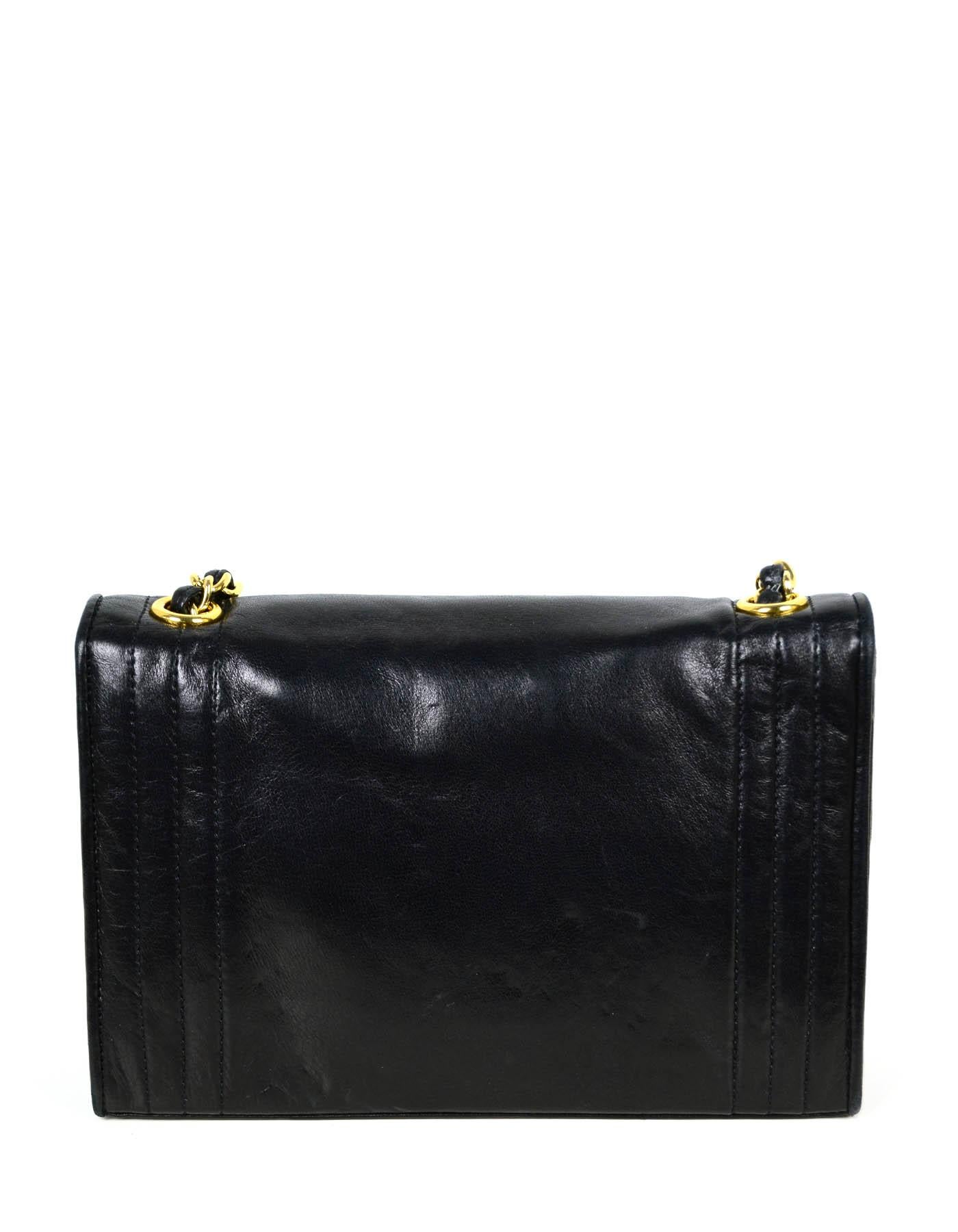 Chanel Vintage '80s Black Lambskin Leather CC Stitched Bag In Excellent Condition In New York, NY