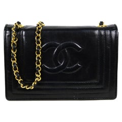 Chanel Vintage '80s Black Lambskin Leather CC Stitched Bag