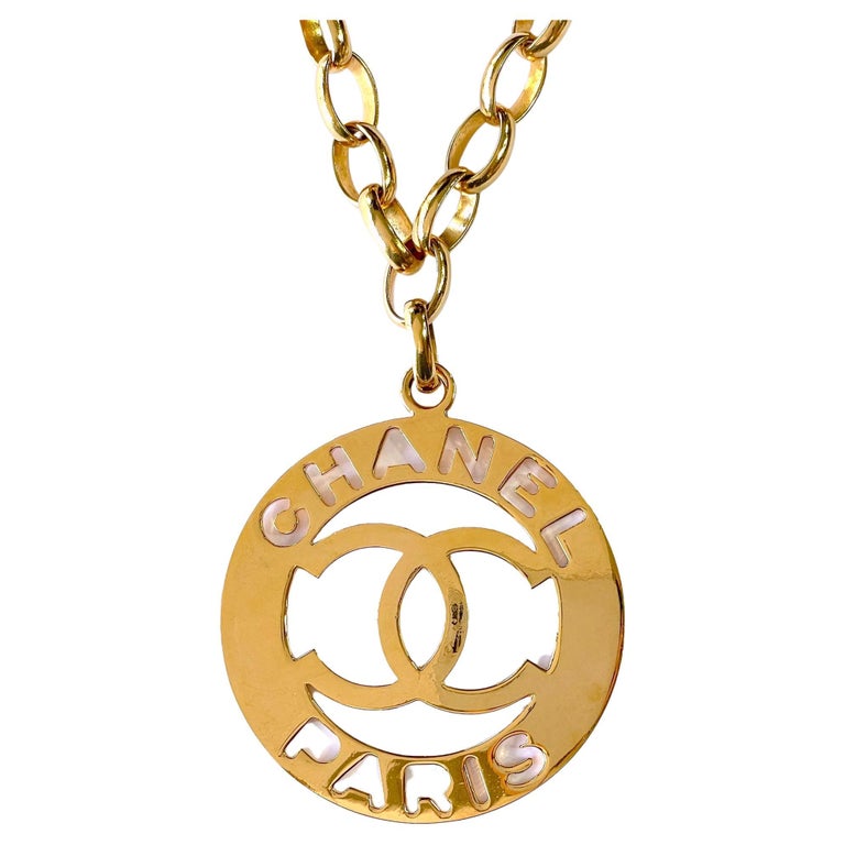 Chanel Vintage 80s Cutout Long Chain Logo Necklace 65645 For Sale at ...