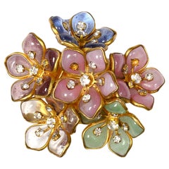 Chanel Vintage 80's Purple/Green/Blue/Clear Glass Goldtone Floral Brooch/Pin