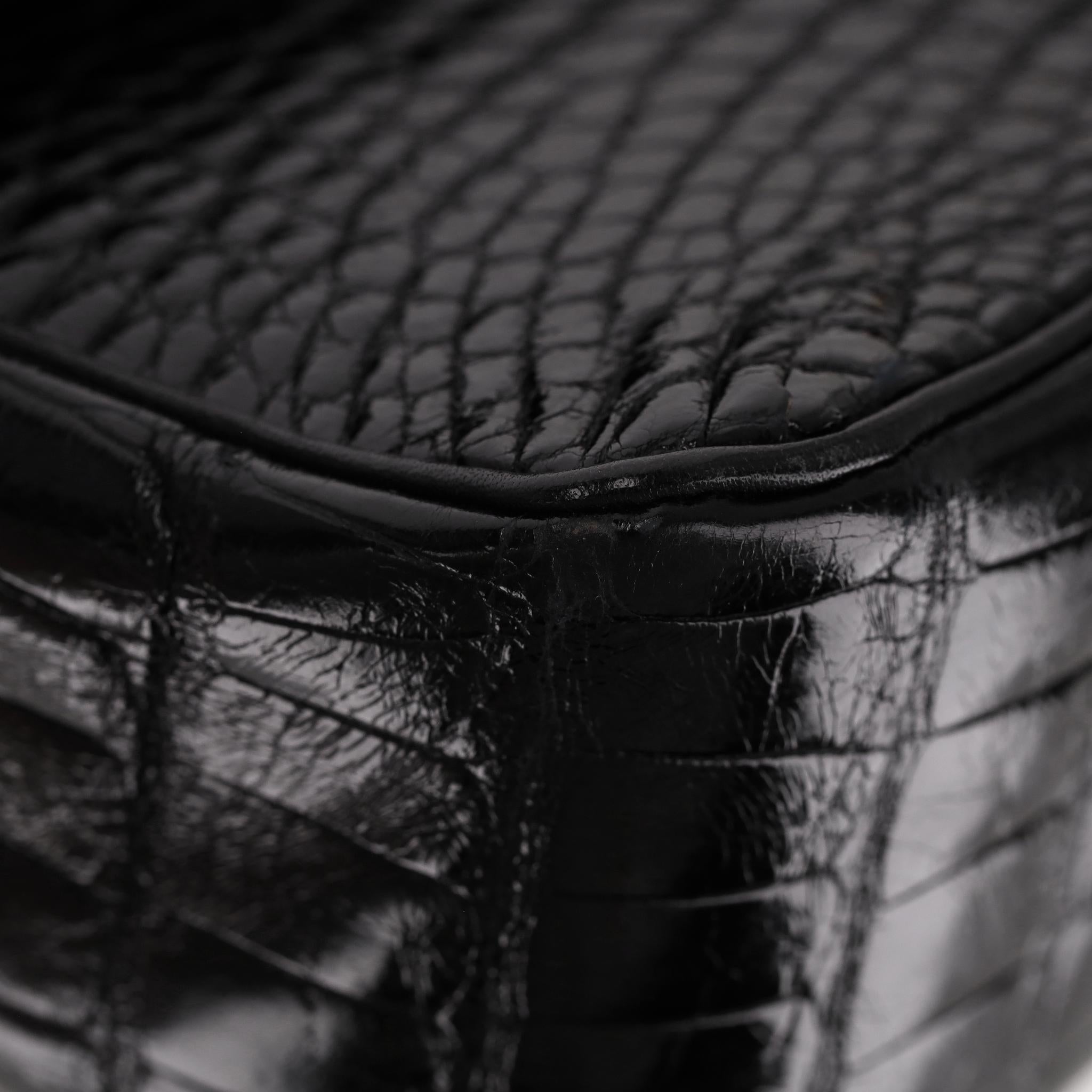 Chanel Vintage 80's Shiny Crocodile Skin Small Timeless Double Flap Bag For Sale 9