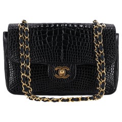 Chanel Vintage 80's Shiny Crocodile Skin Small Timeless Double Flap Bag
