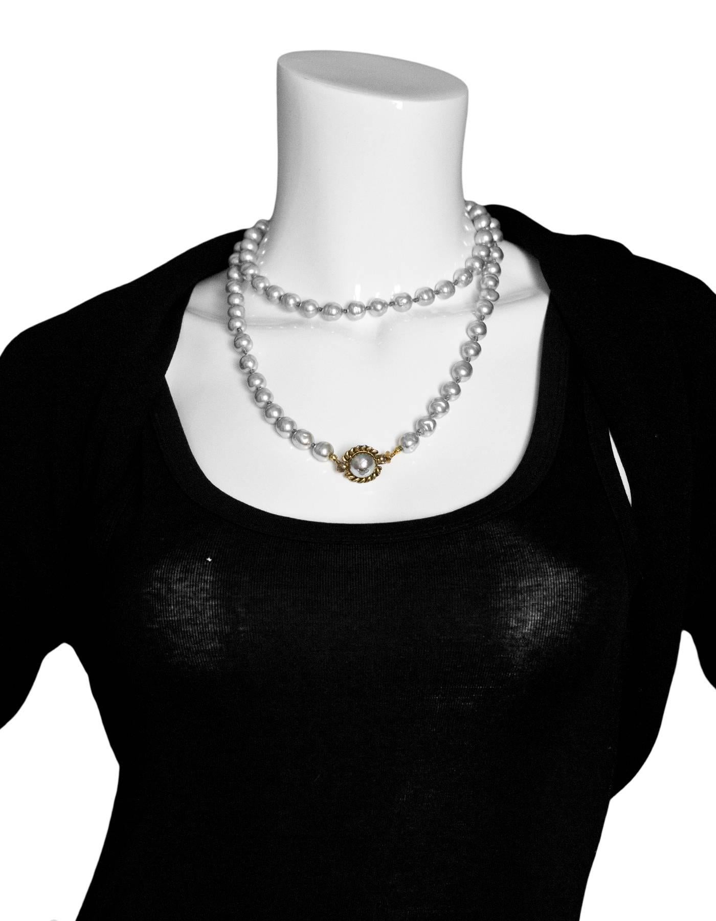 Chanel Vintage '81 Grey Pearl Long Strand Necklace In Excellent Condition In New York, NY