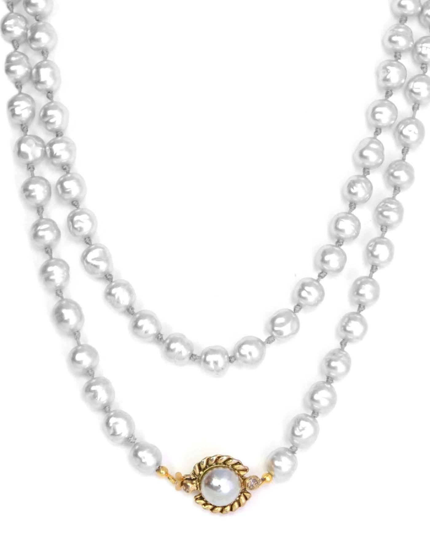 Women's Chanel Vintage '81 Grey Pearl Long Strand Necklace