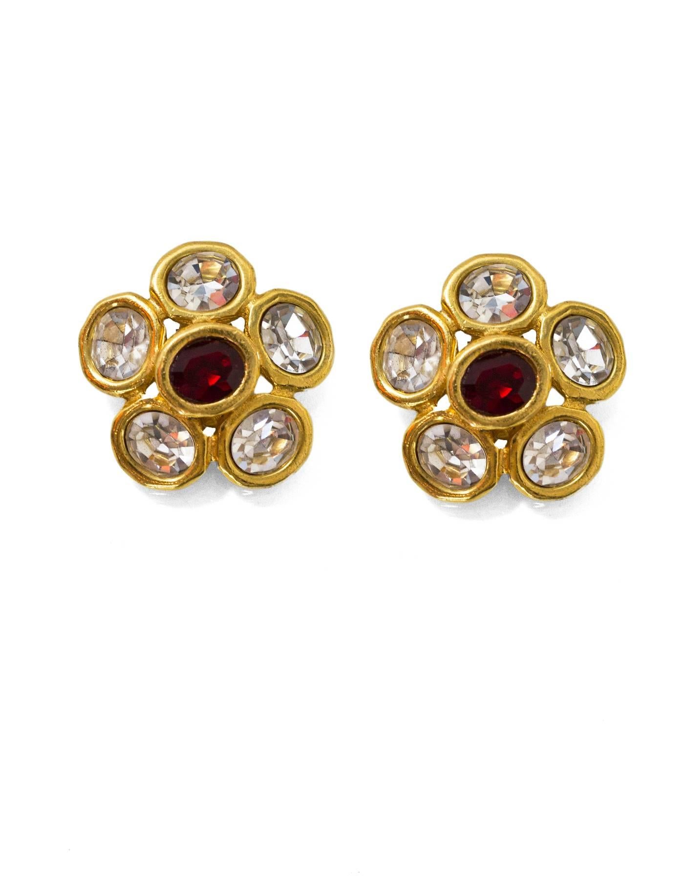 Chanel Vintage '89 Red & White Crystal Clip On Earrings In Good Condition In New York, NY