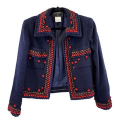 CHANEL- Vintage 90er 97A Boucle-Jacke und Hose-Set in Marineblau - 42 US 10