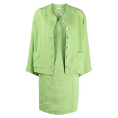 Chanel Retro 90s apple green linen jacket and dress suit