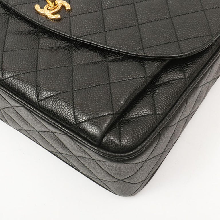 Chanel Vintage 90's Black Caviar Quilted CC Classic Flap Crossbody Shoulder Bag