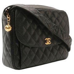 Chanel Vintage 90's Black Caviar Quilted  CC Classic Flap Crossbody Shoulder Bag